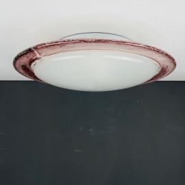 Vintage murano glass ceiling or wall lamp Italy 1990s White and Pink Ronda UFO Space age Retro italian design lighting