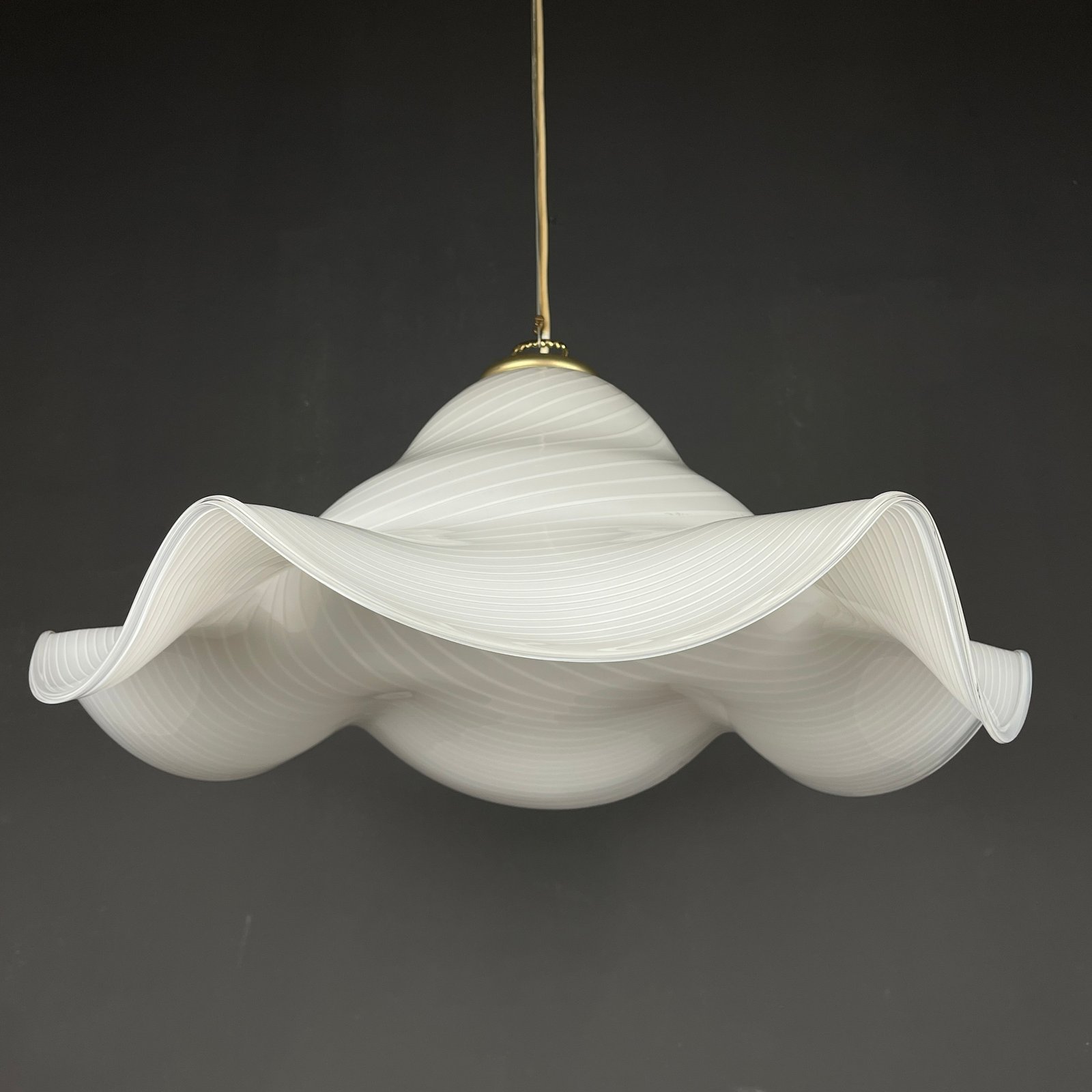 Large white murano glass pendant lamp Italy 1970s Mid-century italian modern lighting