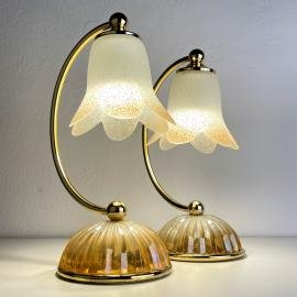 Pair of vintage night table lamp Italy 1970s Retro table lamps white and brass