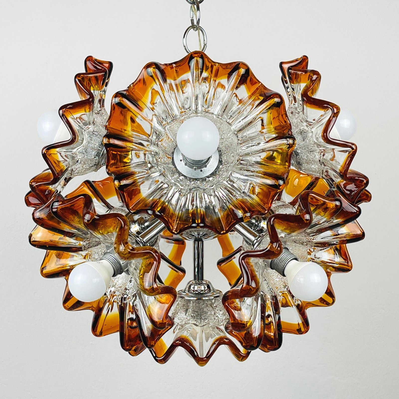 Mid-Century Amber Murano Chandelier Sputnik by AVMazzega, 1970s