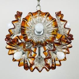 Mid-Century Amber Murano Chandelier Sputnik by AVMazzega, 1970s