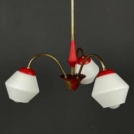 Vintage Italian Brass and Milky Glass 3-Arm Chandelier - 1950s Classic Design