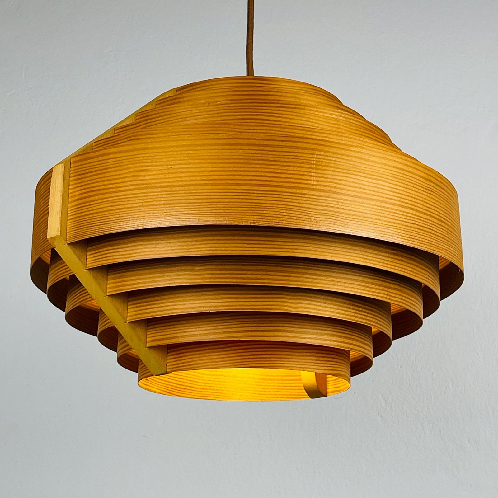 Hans-Agne Jakobsson Wooden Pendant Lamp for AB Ellysett Sweden 1960s