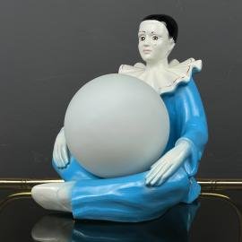 Mid-century blue ceramic table lamp Pierrot 1960s retro home decor vintage bedside lamp