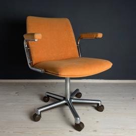 Vintage Mid-Century Swivel Office Chair from 1980s Yugoslavia - Orange Original Textile, Chrome Legs