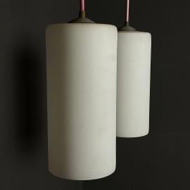 Mid-century opalin glass pendant lamp Italy 1960s Set of 2 Industrial italian lighting