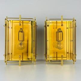 Vintage golden wall lamp Set of 2 Italy 1970s
