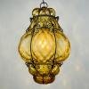 Venetian Yellow Murano Caged Glass Pendant Lamp, Italy 1940s