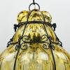 Venetian Yellow Murano Caged Glass Pendant Lamp, Italy 1940s