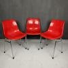 Mid-century red plastic chair Grosfillex France 1980s Set of 3