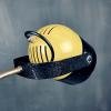 Mid-century yellow black metal floor lamp Yugoslavia 1970s space age atomic