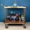 Vintage serving bar cart Italy 70s Mid-century drink table Wood Brass trolley bar Brass Bar Wagon Drinks Trolley