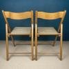 Pair of folding chairs with rattan seat Italy 1980s Mid-century wooden furniture